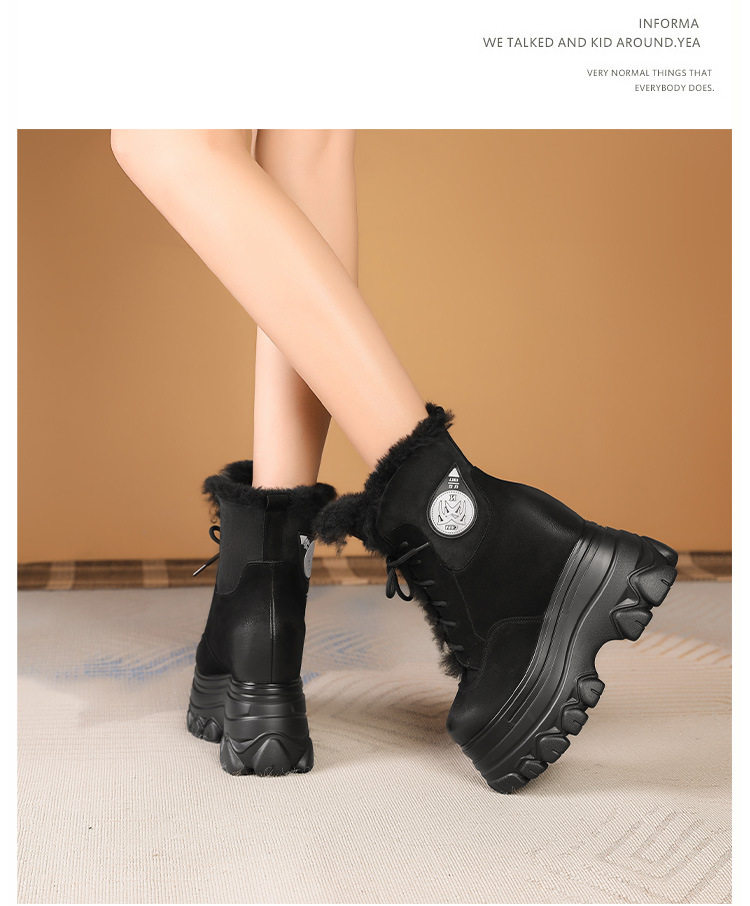 Boot Nữ Cổ Lông Đế Dày Chiều Cao Đế Khoảng 12cm Da Mờ Màu Nâu, Đen chi tiết 3