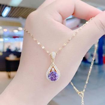 Shake Tone Same Style Purple Water Drop Necklace Women's ins Internet Celebrity All-match Collarbone Chain 2023 New Fashion Jewelry Explosions