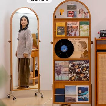 Second-Hand Rotating Mobile Dressing Mirror Magazine Mirror Floor Mirror Cherry Wood Full-Length Mirror Home Fitting Mirror