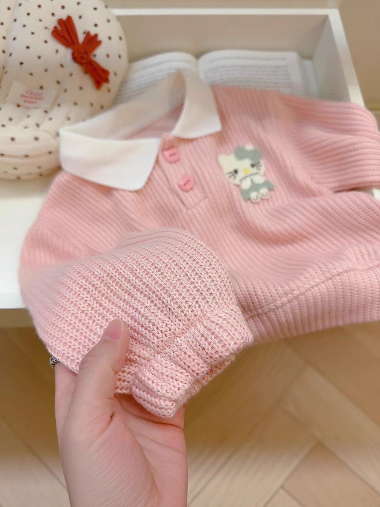 Spring & Autumn Boys & Girls Knitted Embroidered V-Neck Hoodie, Viral Trendy Korean Style Long-Sleeve Top