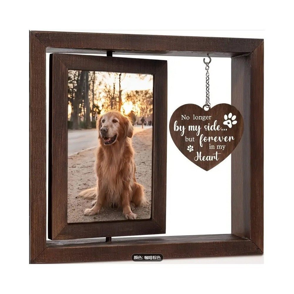Wooden Rotating Commemorative Photo Frame Dog and Cat Pet Photo Frame Wooden Double-Sided Photo Frame Love Hanging Sign Writable Ornaments