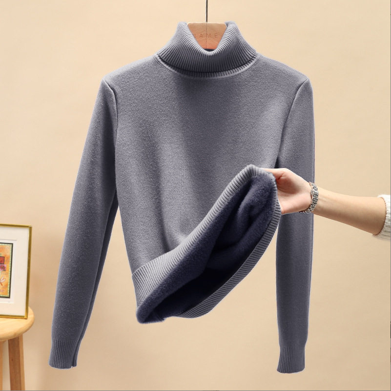 一体绒面料 高领毛衣女秋冬季加绒加厚2025年爆款内搭打底针织衫