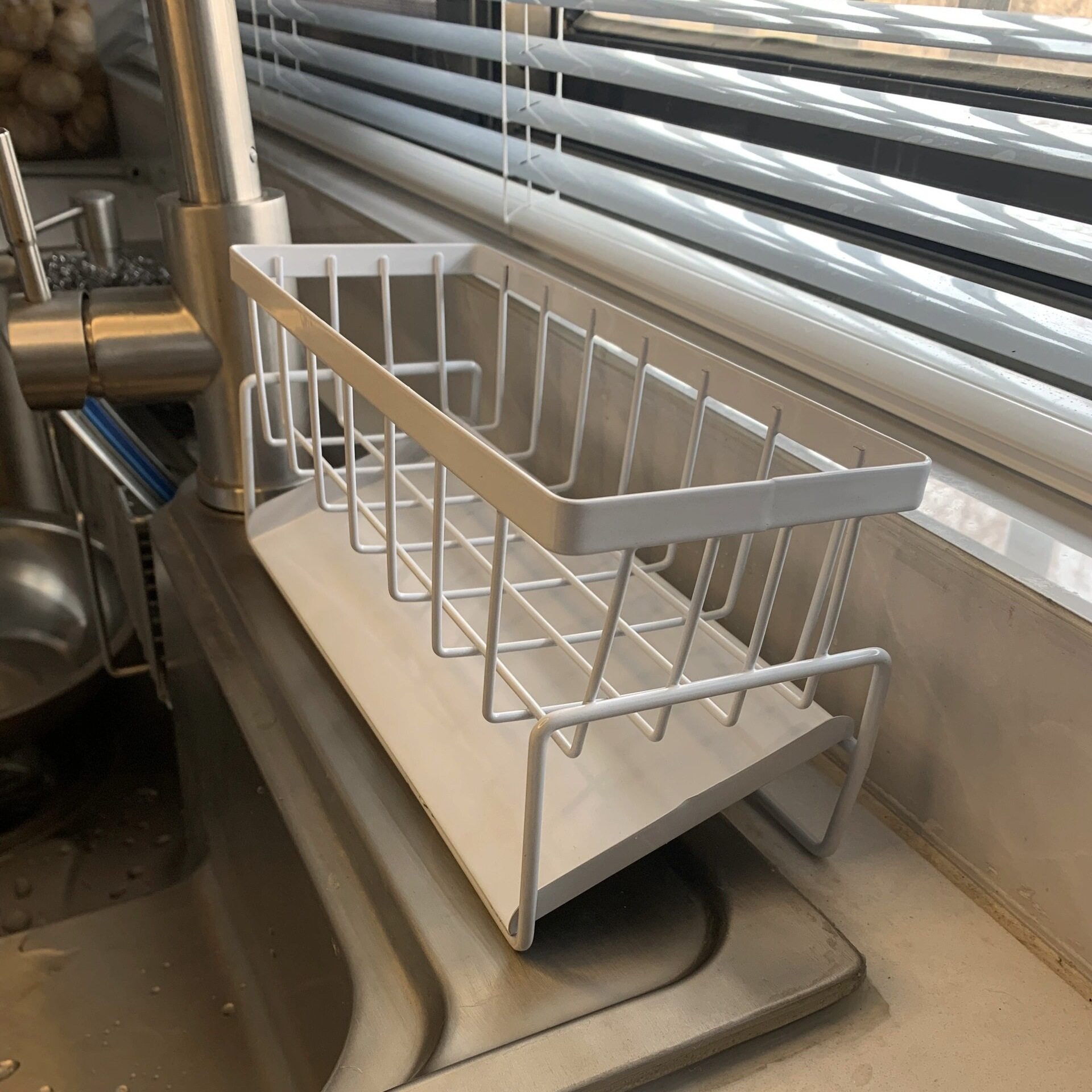 Sink Draining Basket with Tray Inclined Draining Kitchen Widened Storage Rack Towel with Hanging Rod Draining Rack Storage Rack
