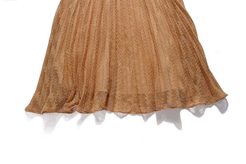 Đầm maxi nữ thắt eo dáng suông không tay, cổ yếm, cạp cao — Trắng, Ka ki chi tiết 15