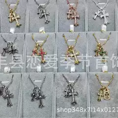 Croton Full Diamond Double Cross Necklace European and American Hip-Hop Trendy Retro Diamond-Encrusted Tiktok Jewelry Men's and Women's Clavicle Chain