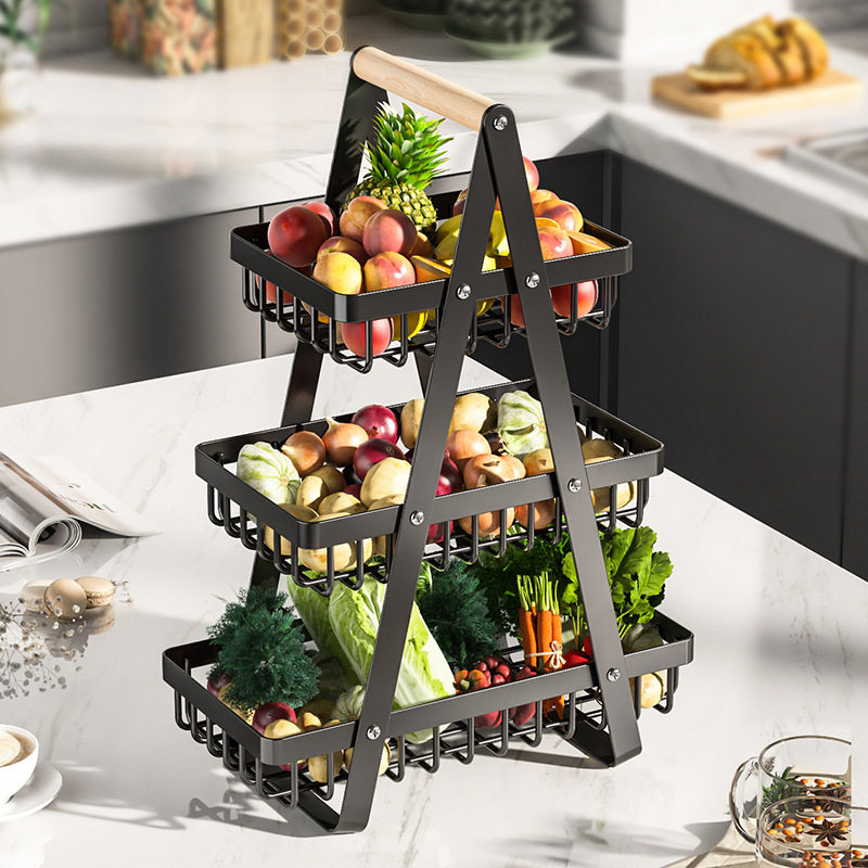 Nordic Style Portable Fruit Basket Double-Layer Storage Basket Desktop Storage Basket Snack Storage Rack Draining Basket Fruit and Vegetable Basket