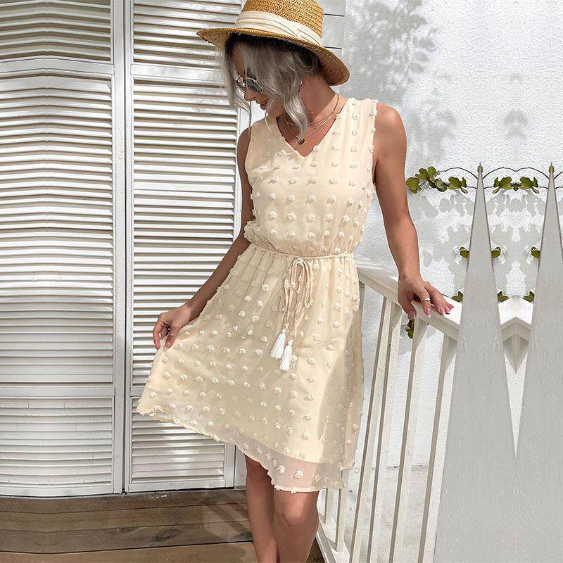 Chiffon Dress Solid Color Ruffle Hem Floral Pattern Summer Casual Wear Wholesale Available