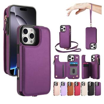 Suitable for Iphone16E Mobile Phone Case Double Flip Zipper Double Buckle Apple 15 Diagonal Multi-Card S25 Protective Case