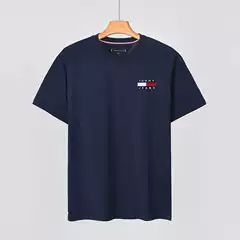tommy men's short sleeve cotton round neck slim solid color bottoming shirt large standard embroidered T-shirt a generation of hair