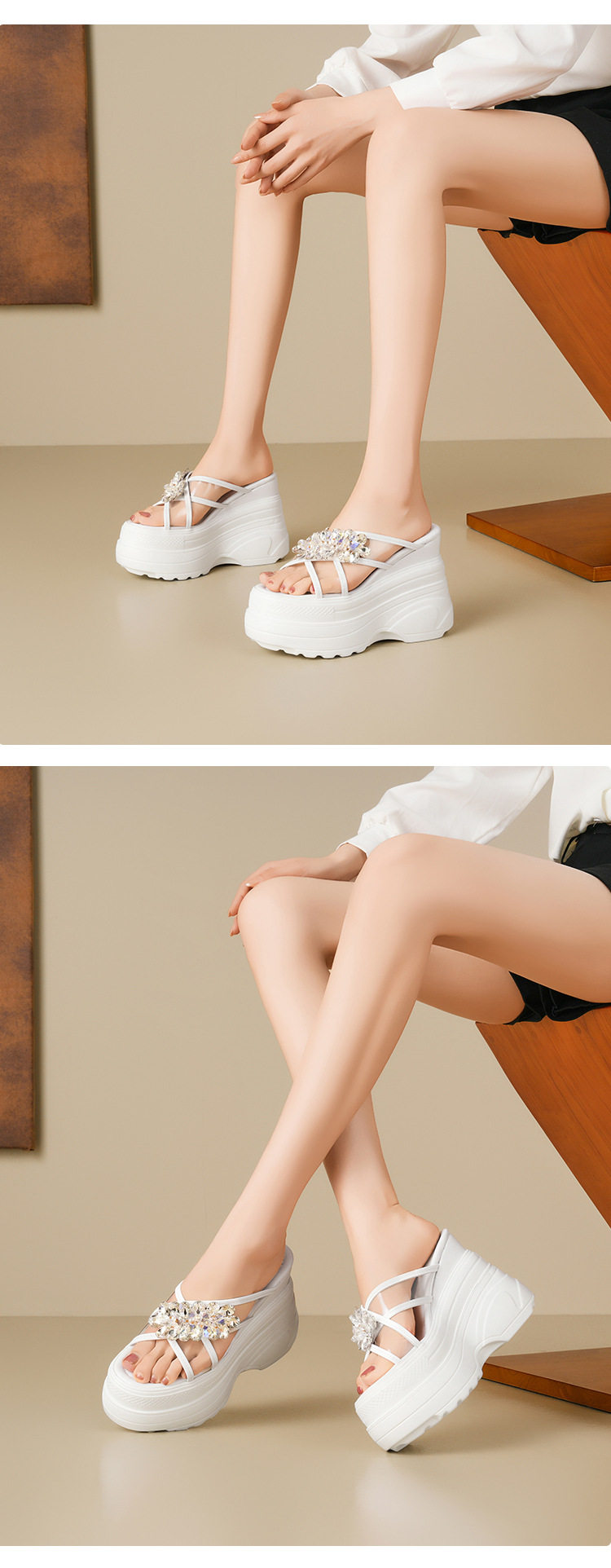 Sandal cao gót nữ hở mũi đế dày gót 12 cm — Trắng, Đen, Áo khoác sáng chi tiết 5