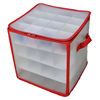 Pp Plastic Frosted Christmas Ball Storage Box Red Double Zipper Wardrobe Desktop Storage Box 64 Grids Storage Box with Lid