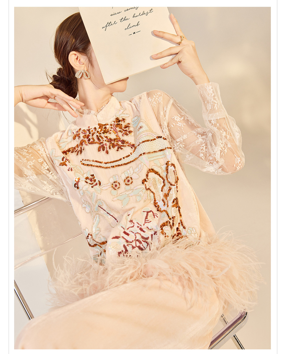 Set 3 món nữ gồm áo gile thêu đính cườm phối lông, sơ mi ren trắng và chân váy xẻ tà dáng chữ A — Áo sơ mi (giao hàng trong 7 ngày), Áo sơ mi (giao hàng trong ngày), Chân váy (giao hàng trong 7 ngày), Chân váy (giao hàng trong ngày)