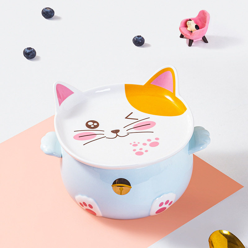 Japanese Style Cute Cute Pet Cat Style Ceramic Poodle Bowl Large Capacity Soup Bowl Personalized Creative Binaural Salah Bowl
