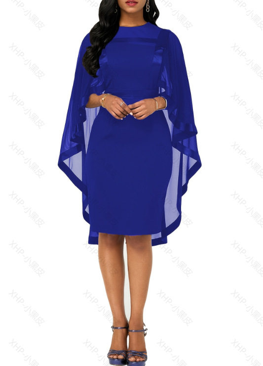 Sheer Mesh Dress Elegant Round Neck Plus Size Solid Color Fashionable Design Perfect for Parties and Special