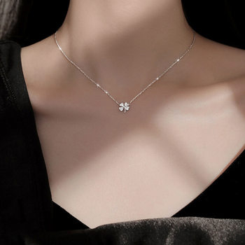 Korean Style Cold Style Necklace Silver Four-leaf Clover Necklace Women's Niche Light Luxury New Lucky Leaf Pendant Necklace