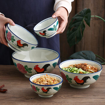 National Tide Ceramic Rooster Bowl Nostalgic Rice Bowl Retro Hotel Commercial Tableware Old-fashioned Neat Bowl Dessert Sugar Water Bowl