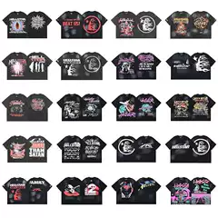 Cross-Border American Trend Hellstar High Street Retro Washed Distressed High-Quality Loose Men's and Women's Short-Sleeved T-Shirts