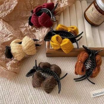 Knitted Bow Bun Hair Clip for Women, High-End 2024 New Hair Claw, Autumn and Winter Updo Hairpin Hair Accessory