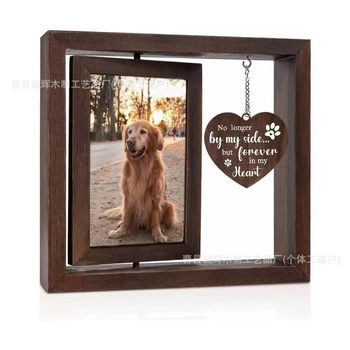 Wooden Rotating Commemorative Photo Frame Dog and Cat Pet Photo Frame Wooden Double-Sided Photo Frame Love Hanging Sign Can Be Written on the Ornaments