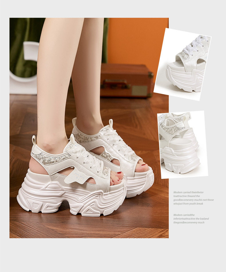 Dép sandal nữ đế dày microfibre mũi tròn phong cách thể thao — Trắng, Bạc chi tiết 3