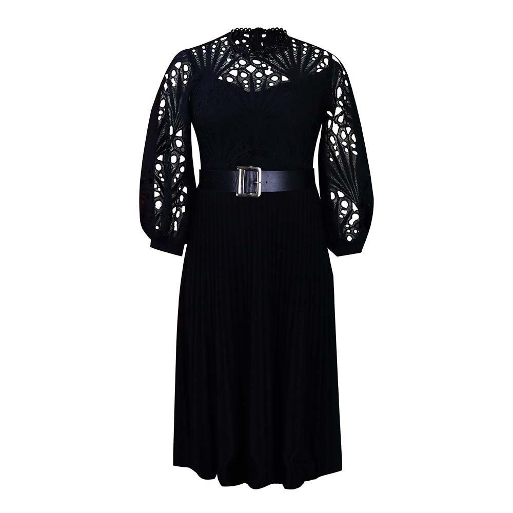 Plus Size Womens Lace Panel Pleated Hollow Out Dress Elegant Design Summer Style African Fashion Wholesale Available