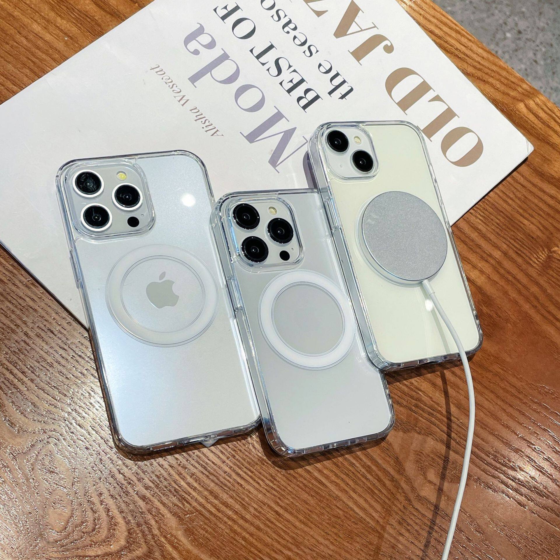 For Apple 15magsafe magnetic phone case iPhone 14 Pro MAX transparent tail-free protective case