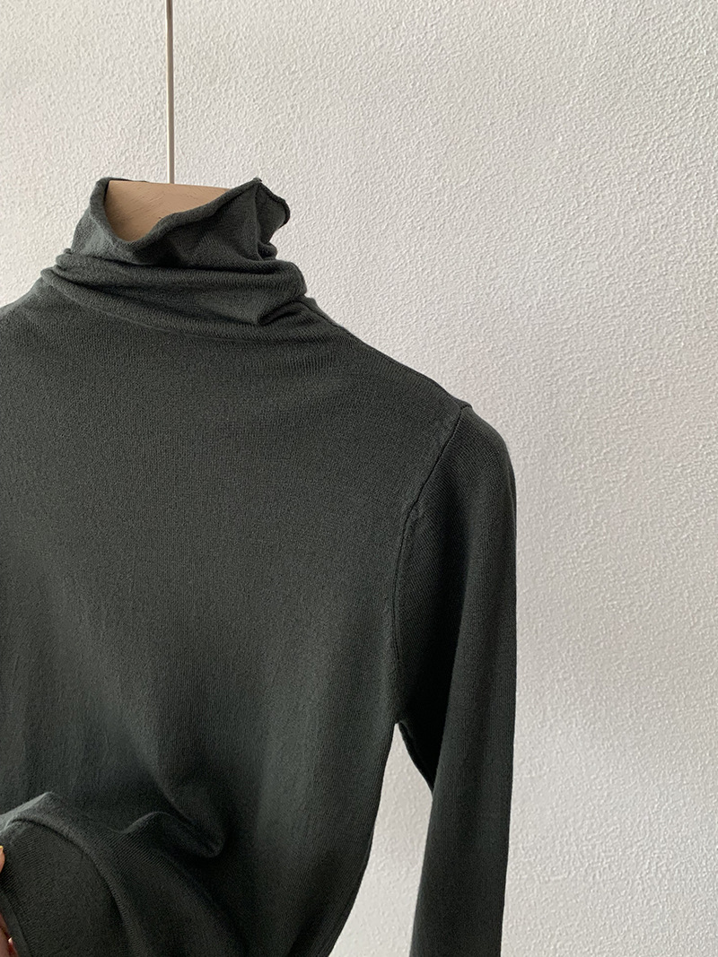 欧玛莱 柔软堆堆领纯色长袖安迪绒修身显瘦针织打底衫上衣女 4793