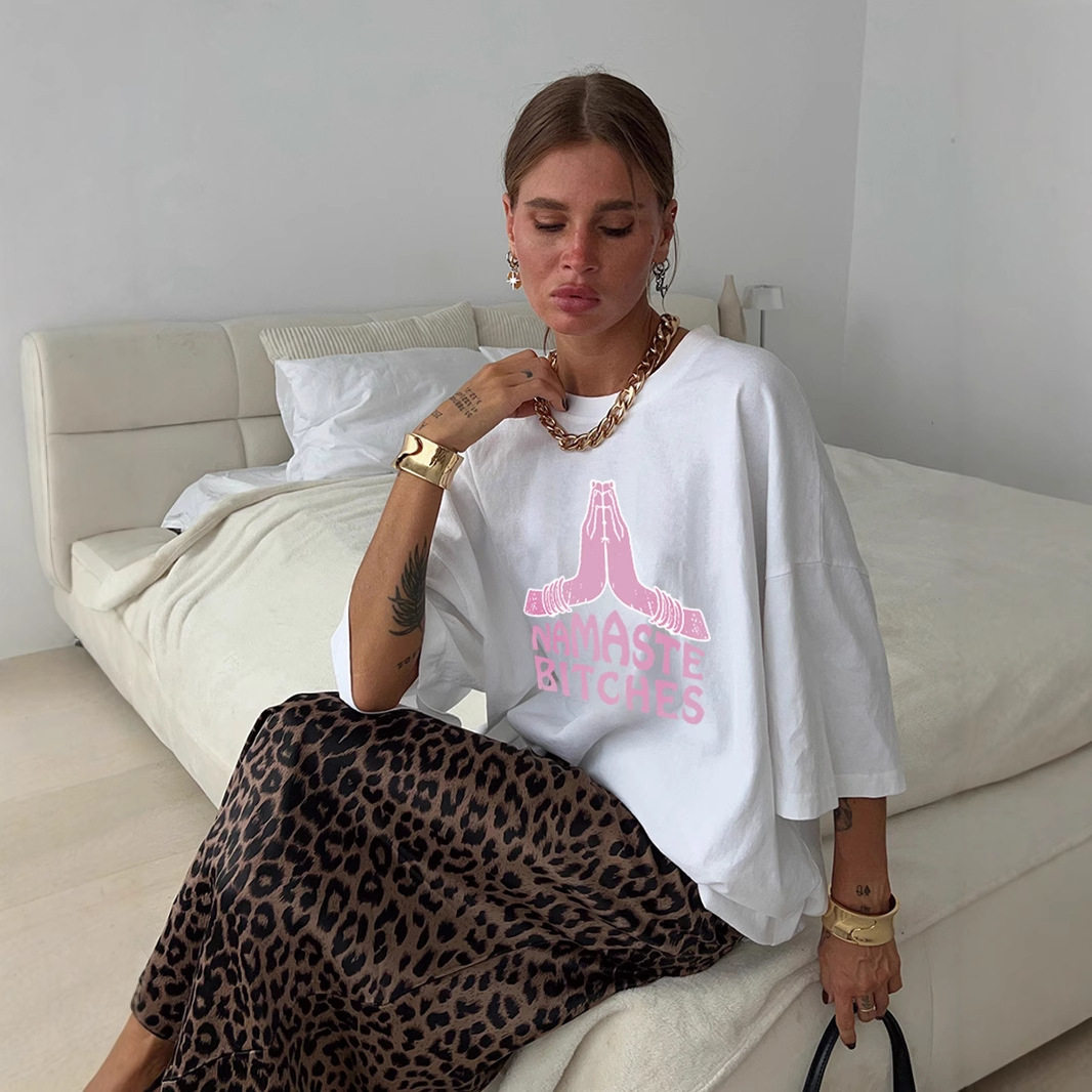 Womens Summer Graphic Print T Shirt Loose Fit Round Neck Short Sleeve 100 Cotton Casual Wear Wholesale Available