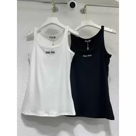 2025 Spring and Summer New Letter Embroider Color Matching Simple and Elegant Vertical Pit Stripesd Elastic Slim Cotton Camisole