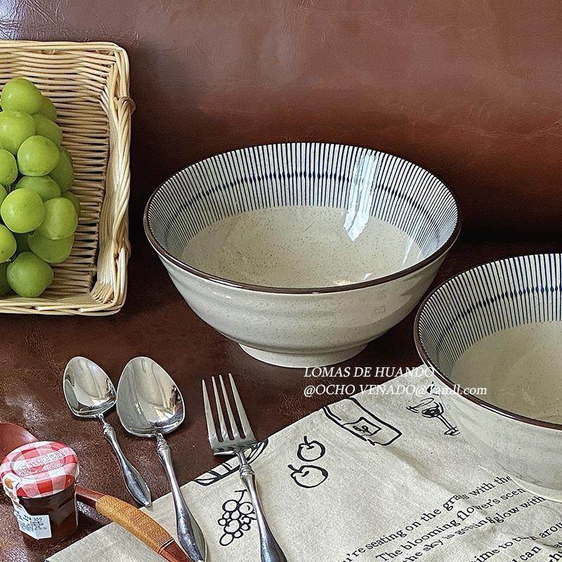 Japanese style retro bucket bowl soup noodle bowl ceramic high temperature under glaze color ramen snail powder suo powder bowl one-person rice bowl