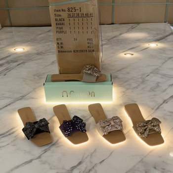 2025 New Style Women's Square-Toe Summer Outdoor Sandals Trendy Bow Flat Slippers Women's Shoes Slippers