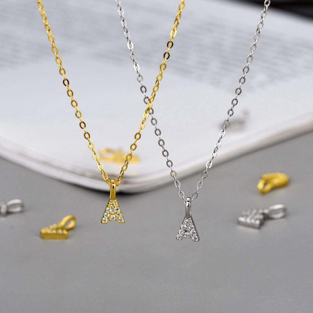 S925 sterling silver your name 26 English letter pendant cute mini DIY with clavicle chain female cross-border