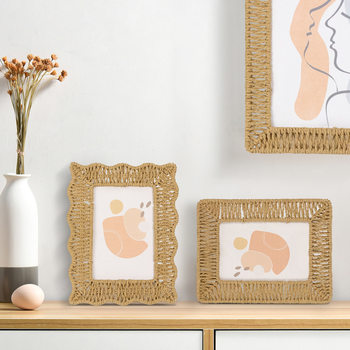 Customized Rectangular Paper Rope Woven Photo Frame Home Desktop Decoration Photo Frame 5 Inches 6 Inches 7 Inches 8inch 10inch A4 Photo Frame