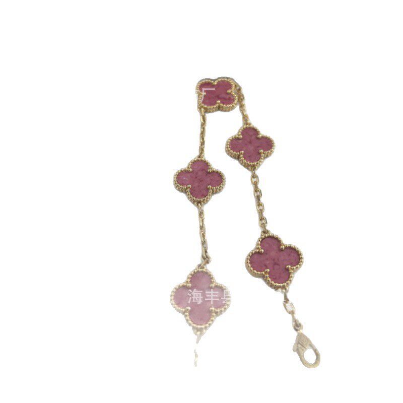 Four-Leaf Clover Five-Flower Bracelet for Women, Plated with 18K Rose Gold, Red Agate, Light Luxury Bracelet, Popular Style on Instagram