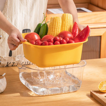 Multi-functional Draining Basket Wholesale Household Double-layer Draining Vegetable Washing Rice Pot Kitchen Large Capacity Fruit and Vegetable Storage Box