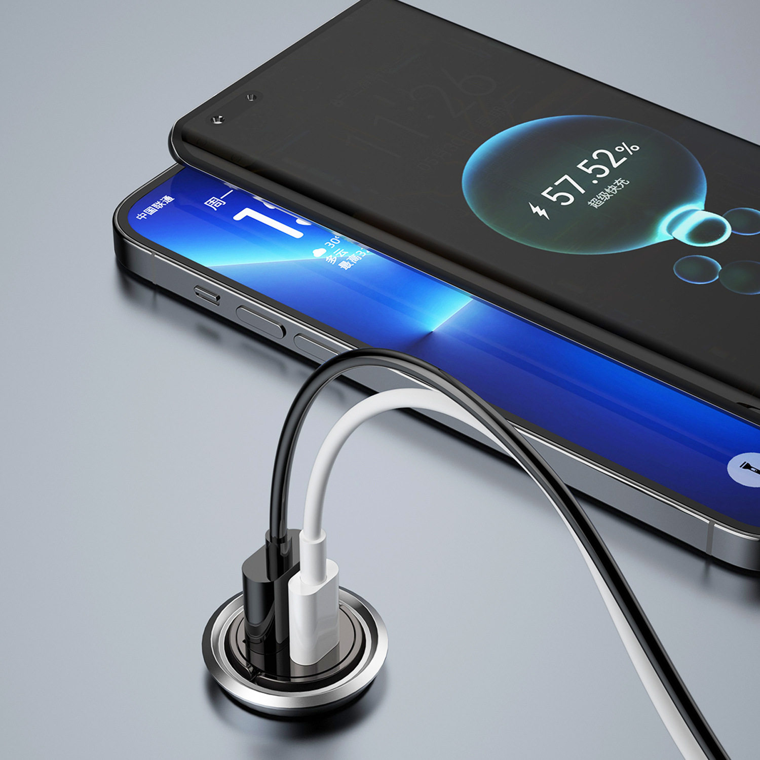 Excessive to R3Max Mini Dual-Port Small Pull Ring 48W Car Charger Aluminum Alloy Cigarette Lighter Pd Fast Charging Car Charger Head