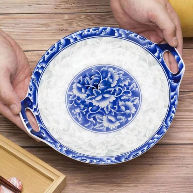 [Blue and white porcelain plate 8-inch underglaze] suit ceramic creative plate household bone china dish plate household