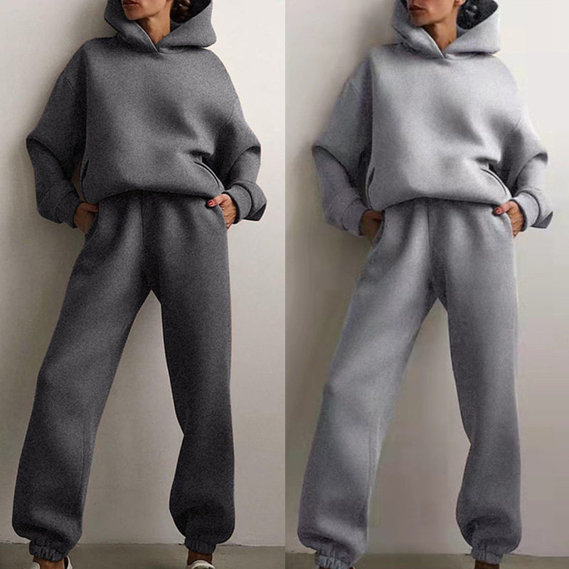 Hooded Sweatshirt and Pants Set for Women Solid Color Casual Outfit Spring Fashion