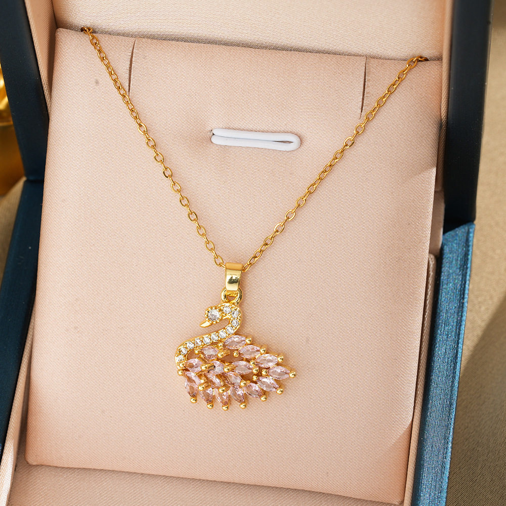 101 フルジルコニウム スワン ネックレス - ゴールド パウダー