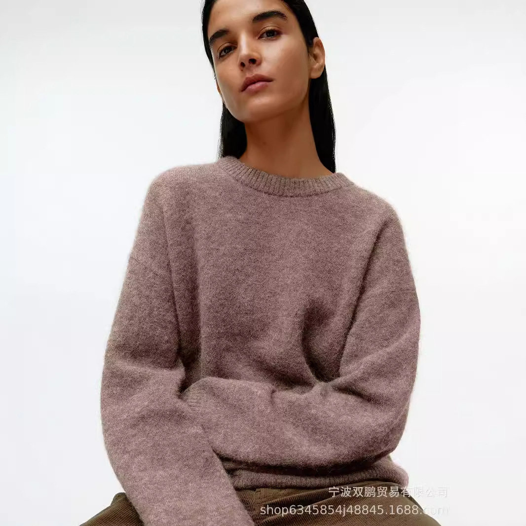 Womens Oversized Gray Pullover Sweater Soft Cashmere Blend Cozy Thick Knit Autumn Winter Casual Wear Wholesale
