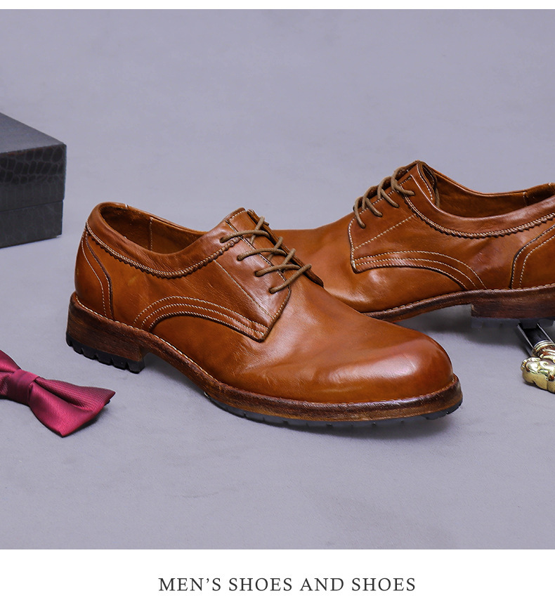 Giày Derby nam da ngựa mũi tròn đế Goodyear cổ điển — màu đen, Màu caramel, Màu cà phê