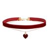 Double-Layer Necklace Clavicle Chain Choker Collar Female Red Peach Heart Pendant Retro Velvet High-End Niche Neckband