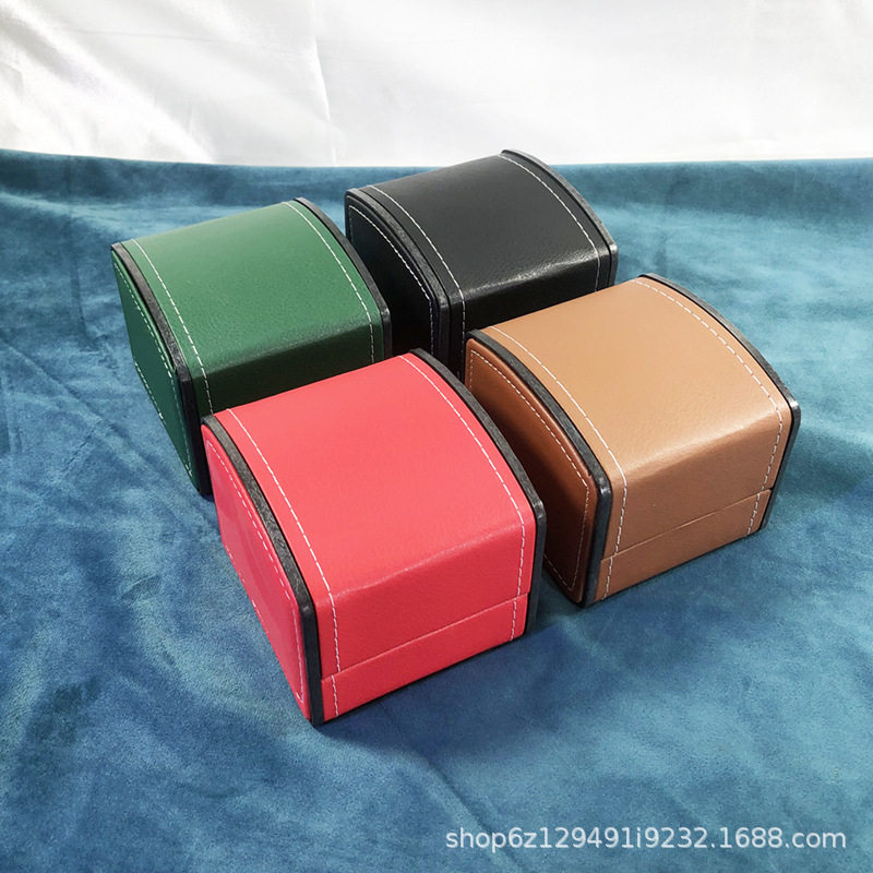 Factory Direct Sales Pu Leather Watch Box Curved Flip Watch Box European Leather Watch Jewelry Gift Storage E18