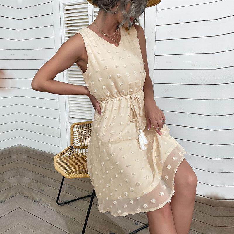 Chiffon Dress Solid Color Ruffle Hem Floral Pattern Summer Casual Wear Wholesale Available