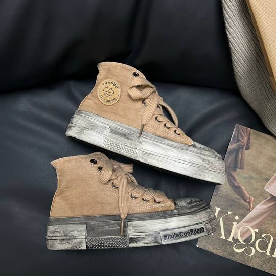 厚底做旧高帮帆布鞋女2024秋休闲百搭复古脏脏鞋学生ins潮滑板鞋