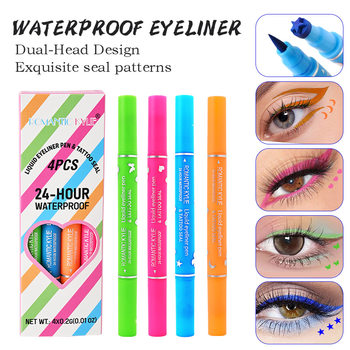 Cross-border New Double-head Four-color Seal Eyeliner Pen Lasting Waterproof Love Plum Blossom Embellishment Corner Eye Tail Eyeliner