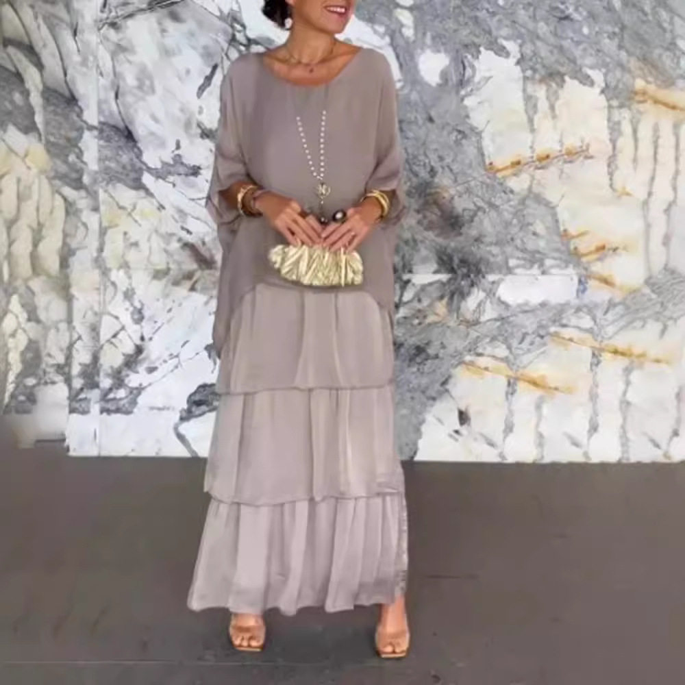 Batwing Sleeve Cake Dress Round Neck Fashionable Elegant Autumn Collection Wholesale Available