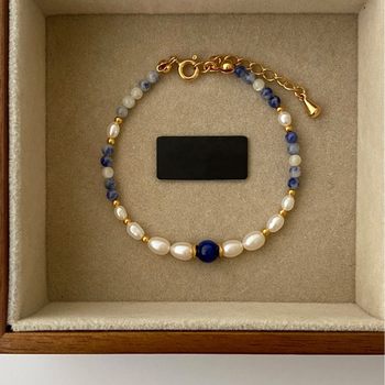 Turquoise Agate Tiger Eye Stone Blue Pattern Natural Freshwater Pearl Bracelet Beaded Versatile High-End Stacked Accessible Luxury Bracelet