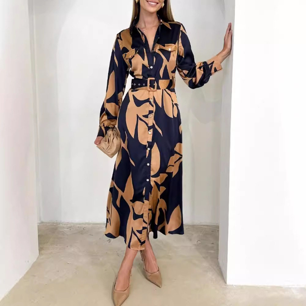 Vintage Floral Print V Neck Long Sleeve Dress Elegant Fit and Flare Autumn Fashion for Women Wholesale Available