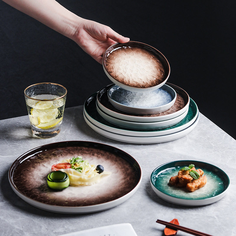 Light Luxury Simple Steak Plate Disc Barbecue Shop Tray Household Dish Salah Plate Restaurant Fruit Plate Small Dish Bone Plate